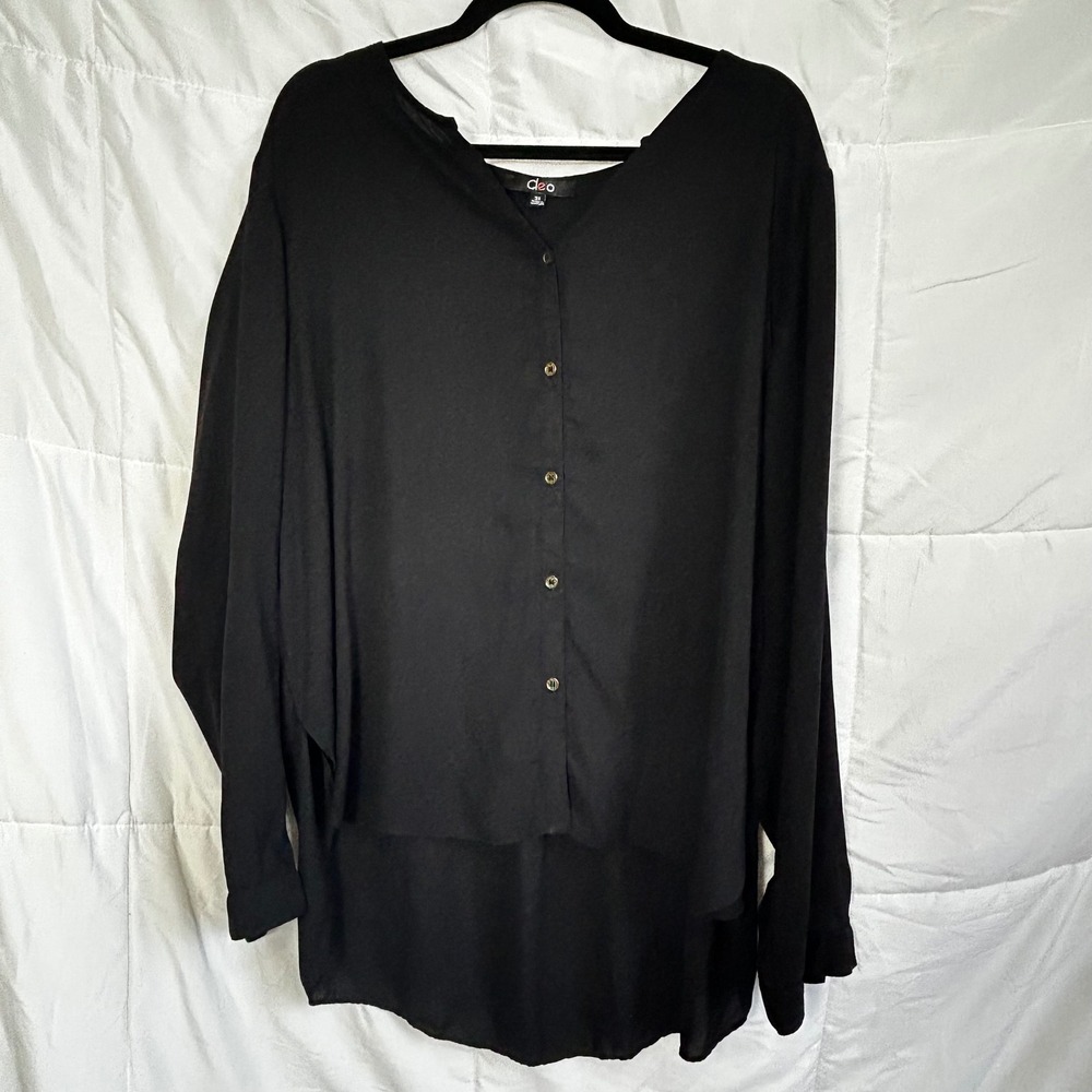 Cleo Black Button Front High Low Long Sleeve Blouse Shirt Top Plus Size 3X
